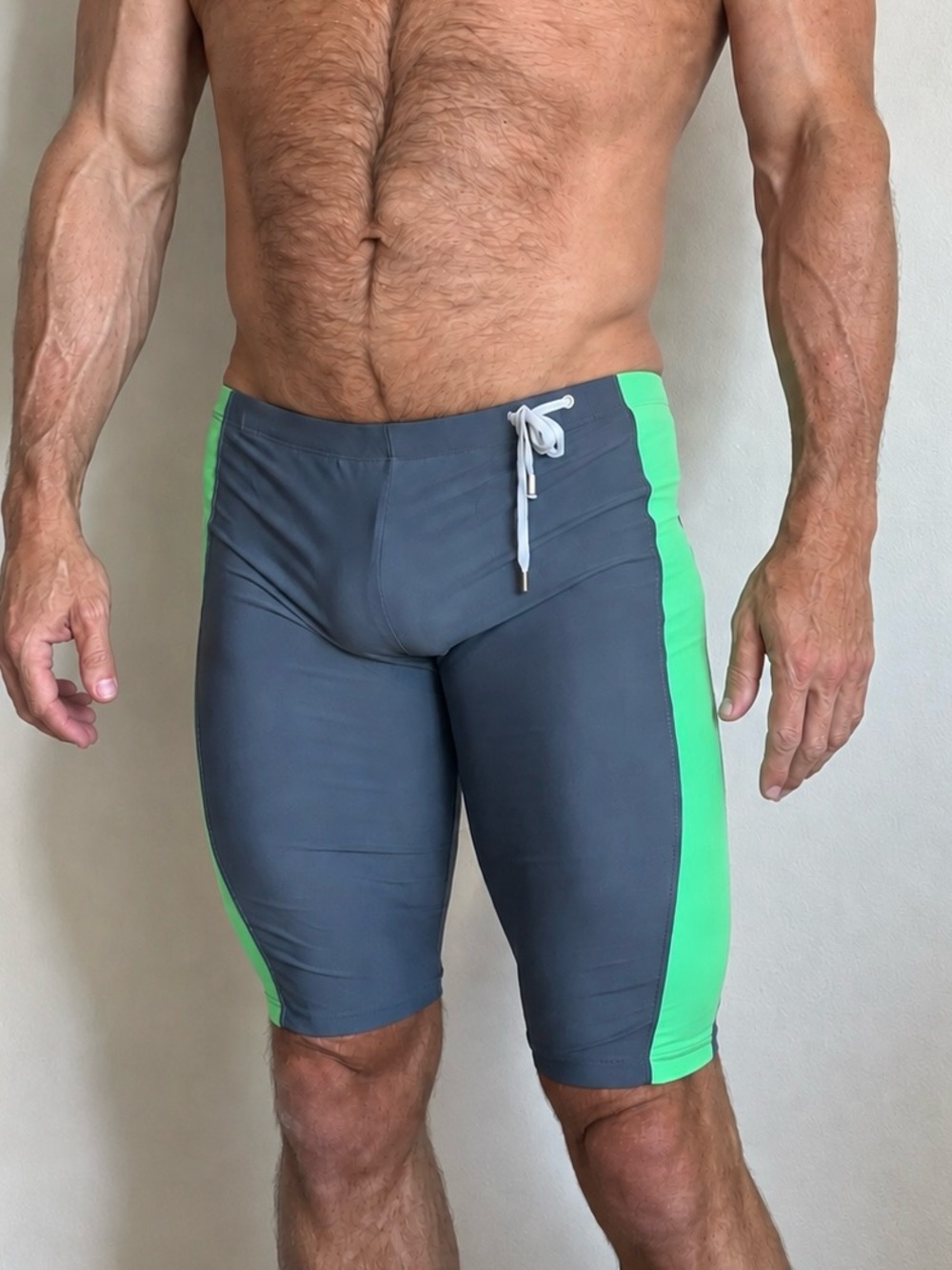 Men's Gray & Neon Green Swim Hybrids - Performance Fit